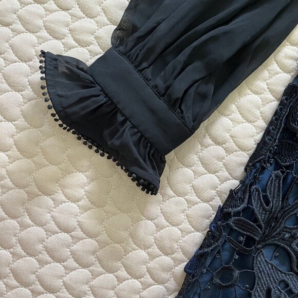 NWT Self Portrait Navy 3D Cold Shoulder Floral Guipure LACE Mini Dress Sz 8 - Picture 9 of 14